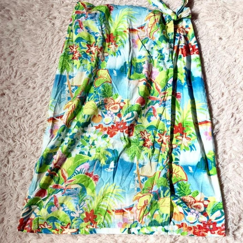 Vintage 90s Art to Wear Colorful Tropical Kidcore Resort Wrap Skirt Womens M Joy